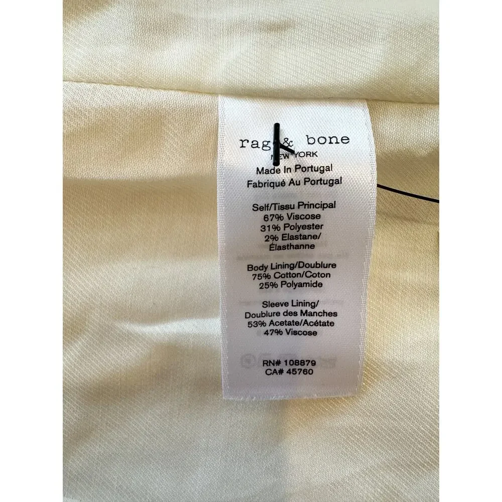 Rag & Bone Suzanne Ivory White Blazer Size 6 NWT Longline Work Jacket